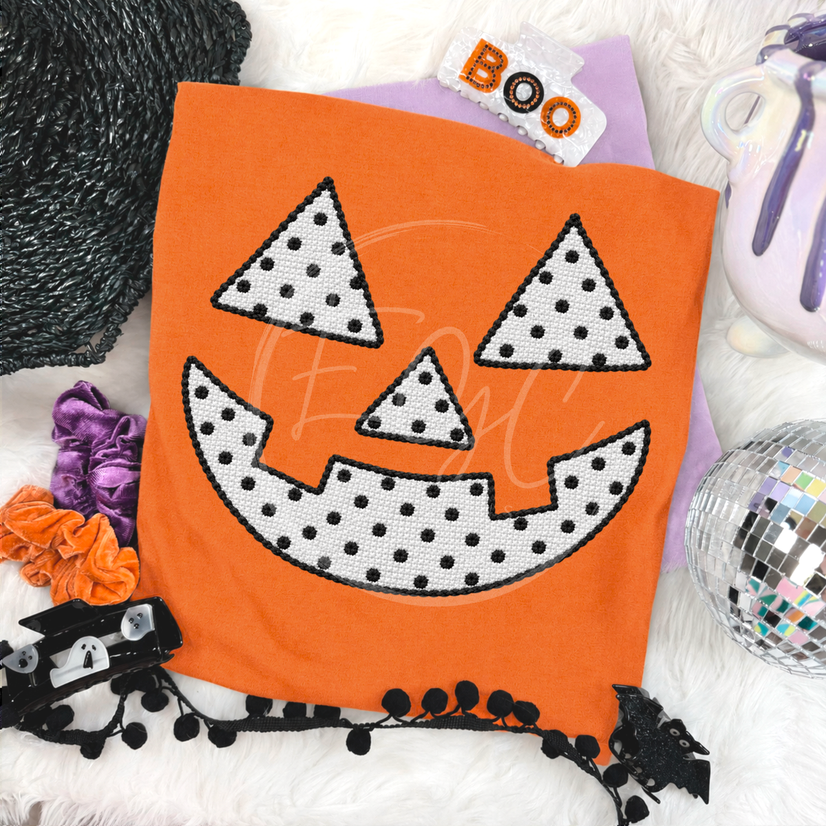 Faux Stitch Polka Dot Jack O Lantern