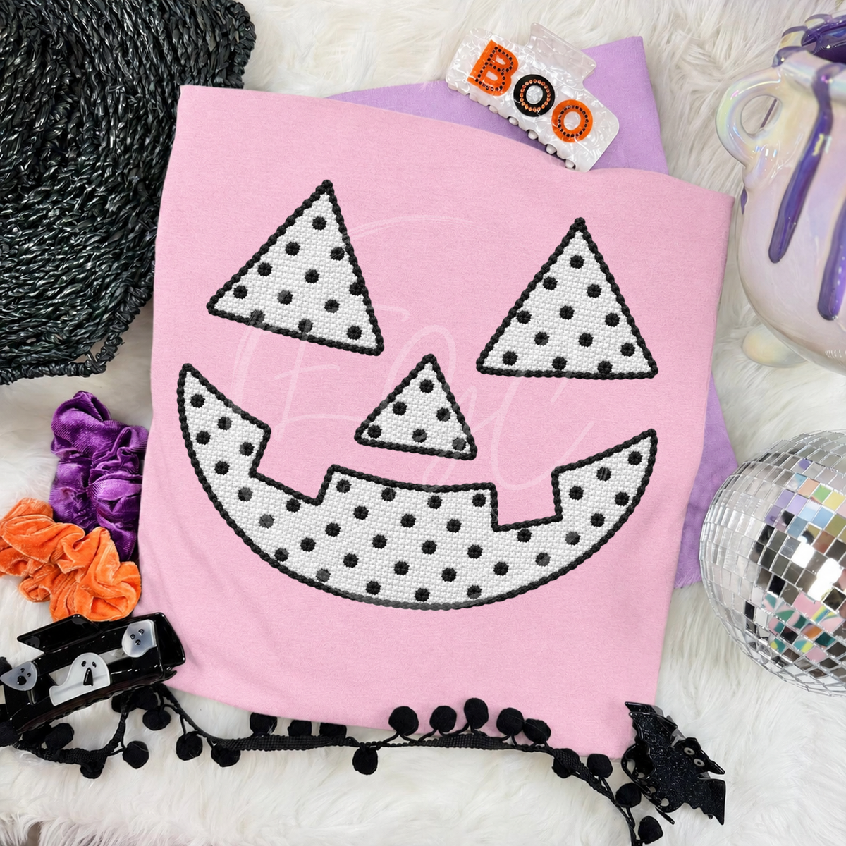 Faux Stitch Polka Dot Jack O Lantern